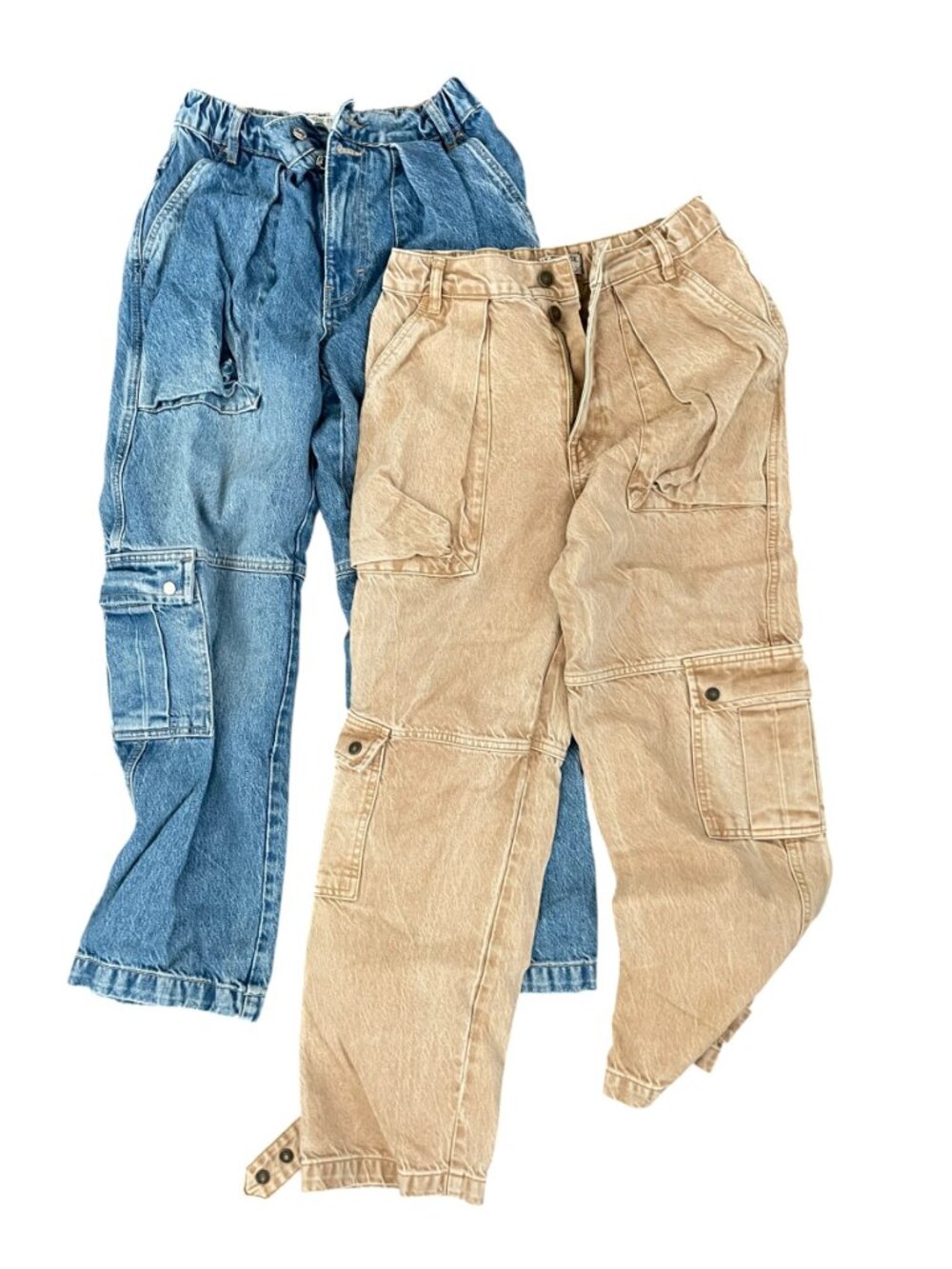 Free People We The Free Marx Slouchy Cargo Jeans 25 Tan Blue 2 Pair Bundle - Picture 8 of 8